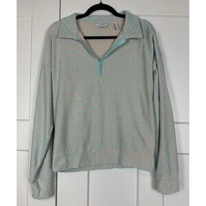 Peloton Warm Up Turquoise & Orange Striped 1/2 Zip Top Women's Size Lg Pullover